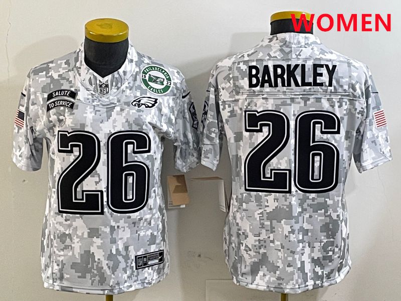 Women Philadelphia Eagles #26 Barkley Camo Nike 2025 Salute to Service Limited NFL Jersey style 6->women nfl jersey->Women Jersey